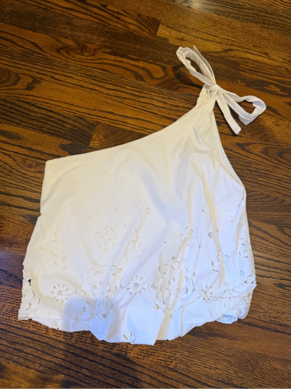 Zara White One-Shoulder Eyelet Tie Top